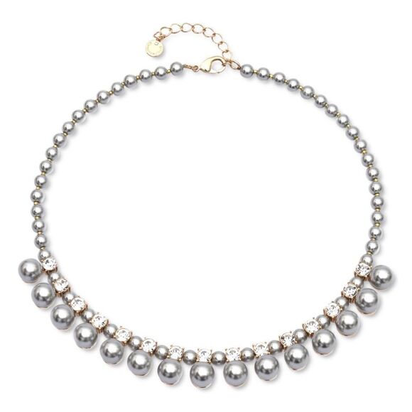 Charter Club Gold-Tone Crystal & Gray Imitation Pearl Statement Necklace New - Picture 1 of 4